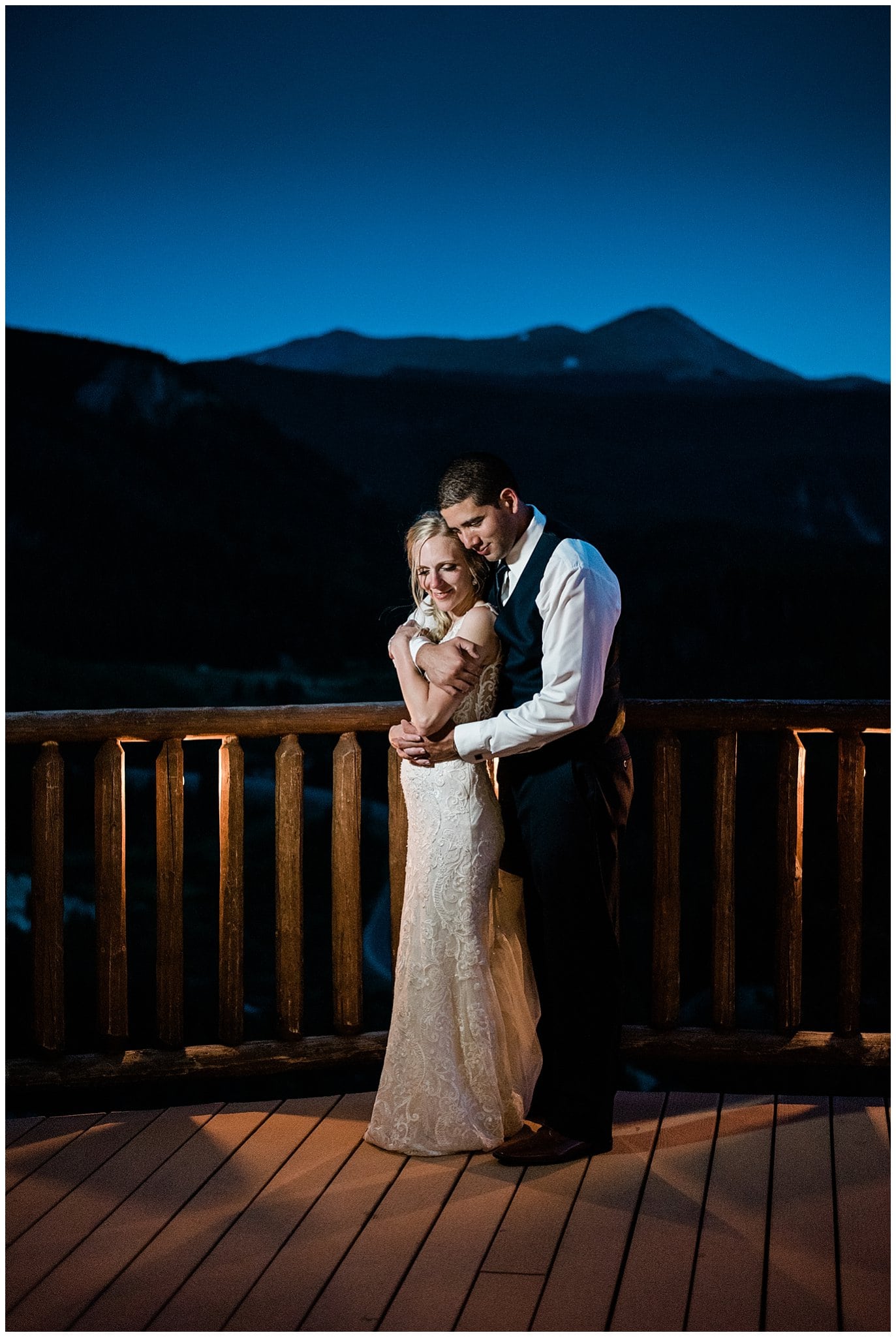twilight mountain wedding photo
