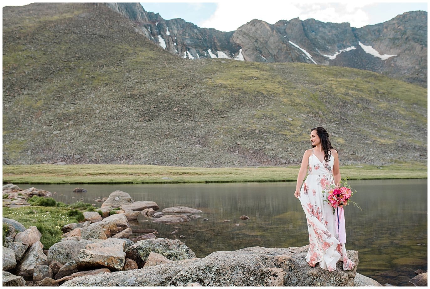summit lake bride in lulus dress photo