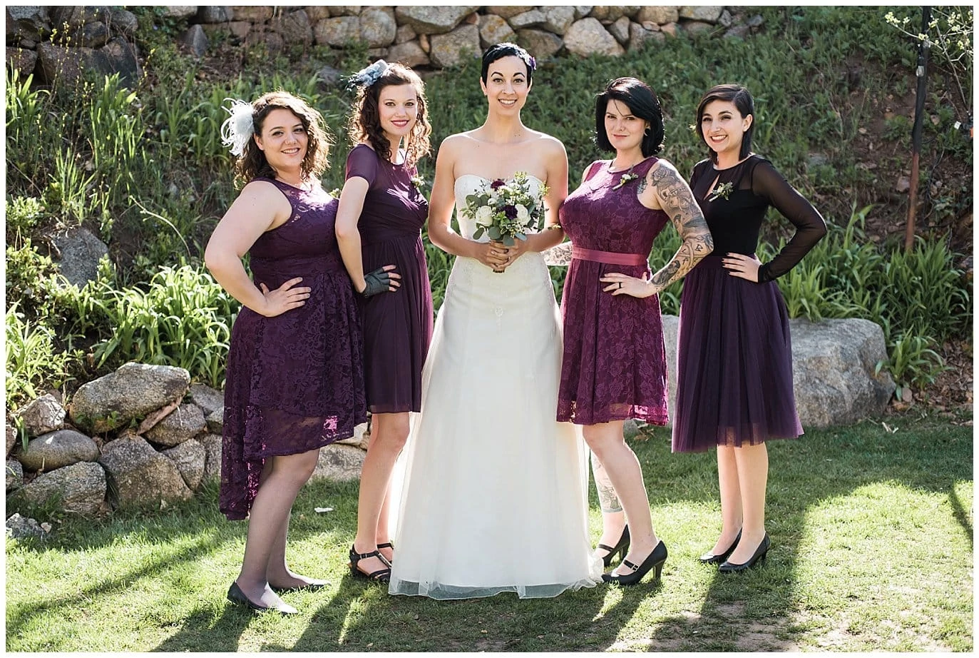 Bridal Party in purple at Boulder Colorado wedding photo