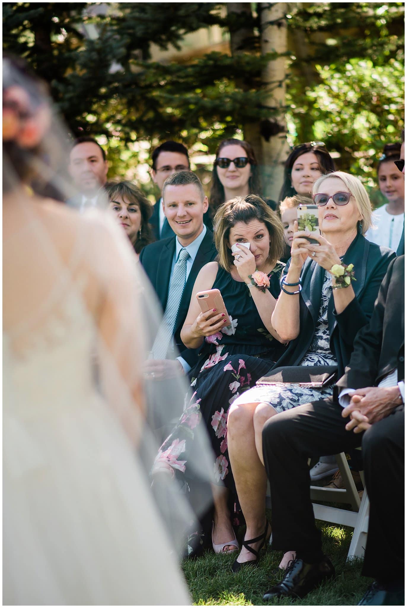 guests crying at Sonnenalp Hotel Vail Colorado Wedding by Colorado Wedding Photographer Jennie Crate