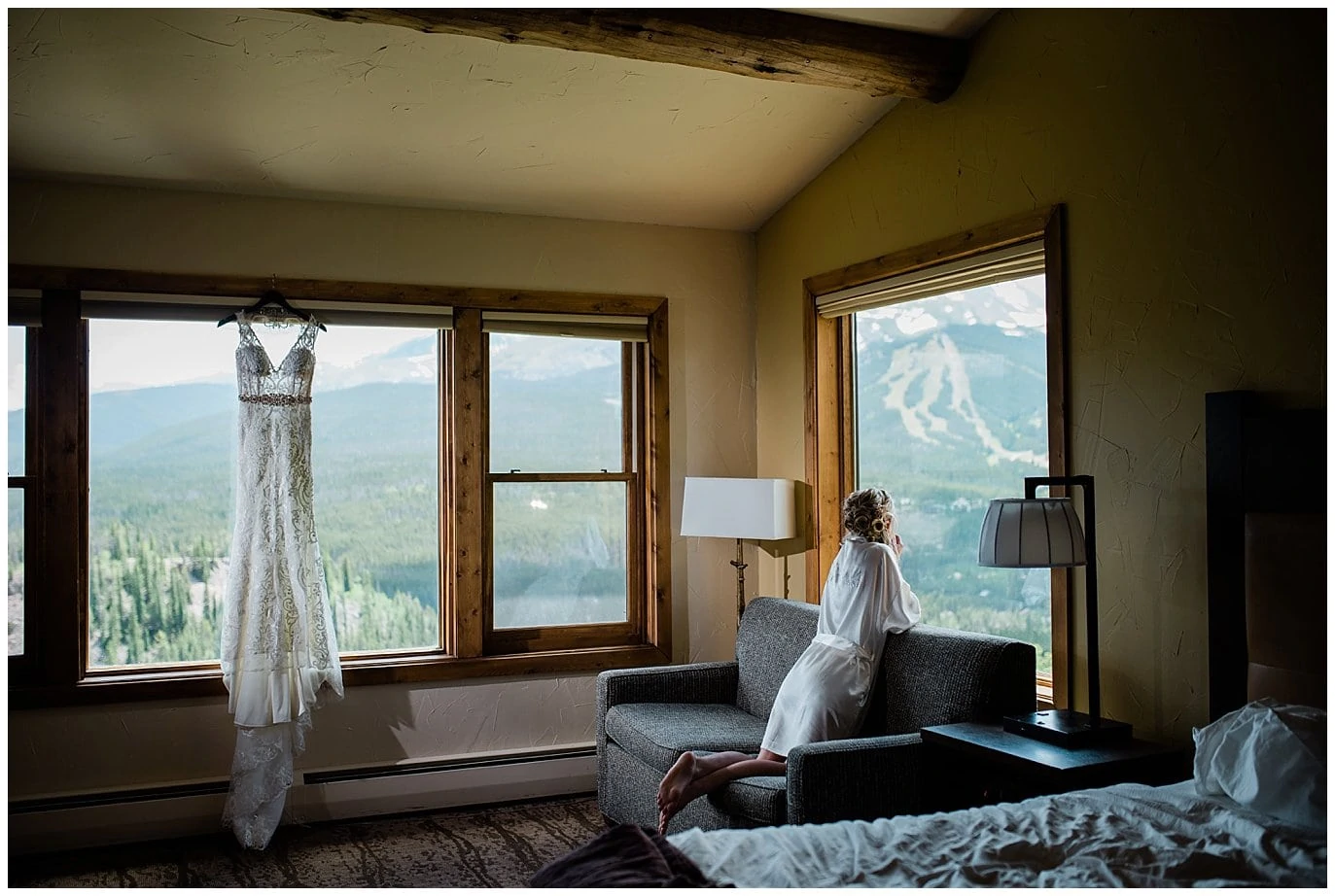 wedding dress and mountain range photo