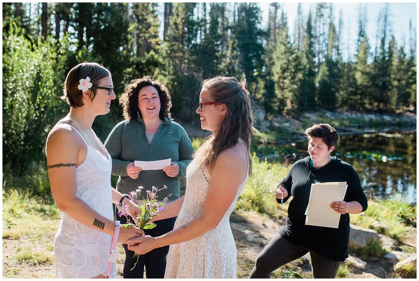 Vows by Lily Lake at sunrise photo