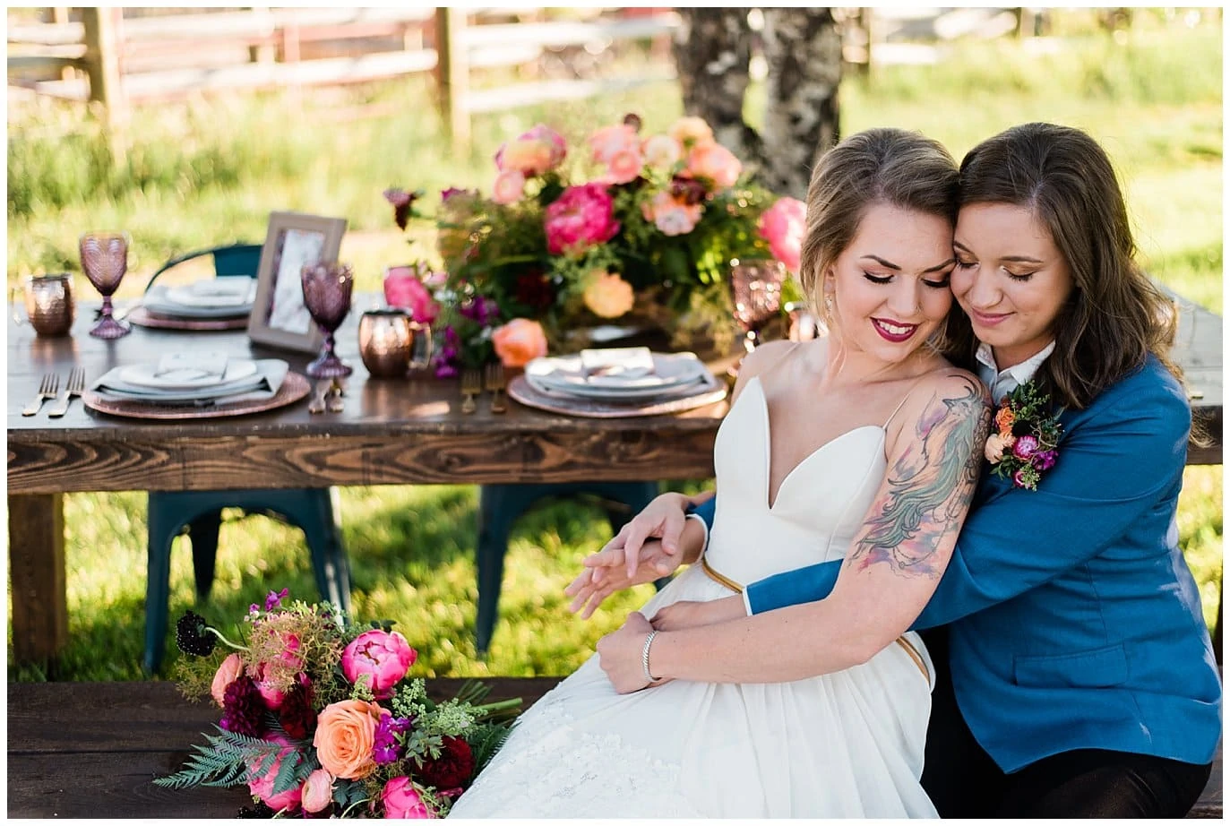 romantic and colorful mountain wedding photo