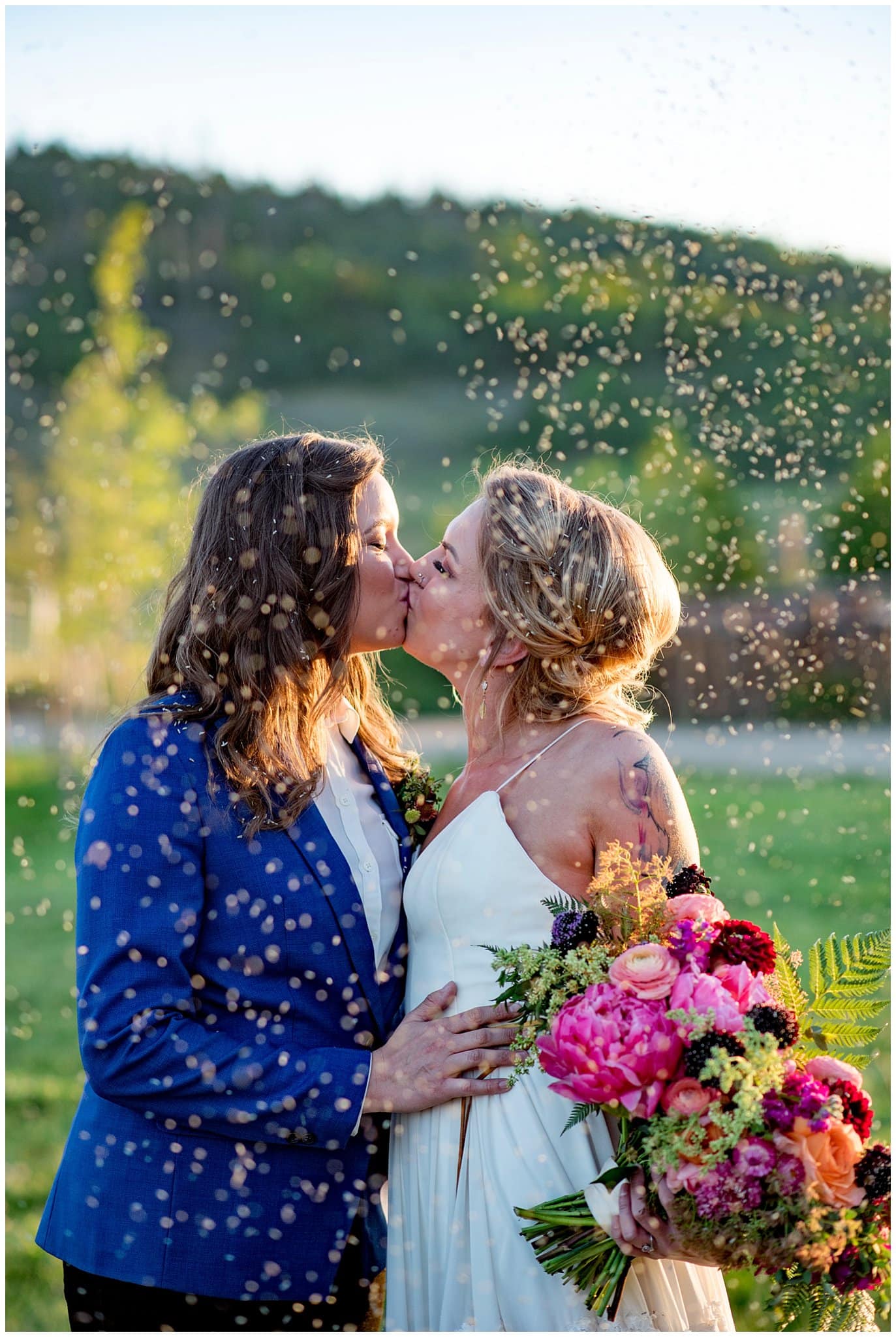 Colorful wedding with lavender send off photo