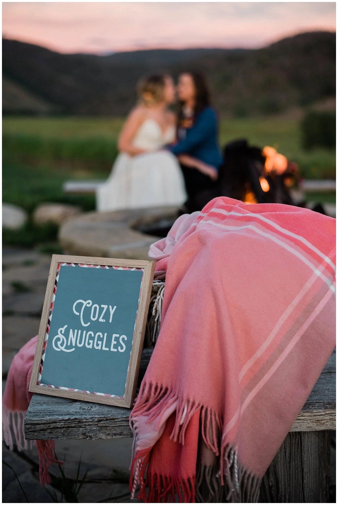Cozy firepit at wedding photo