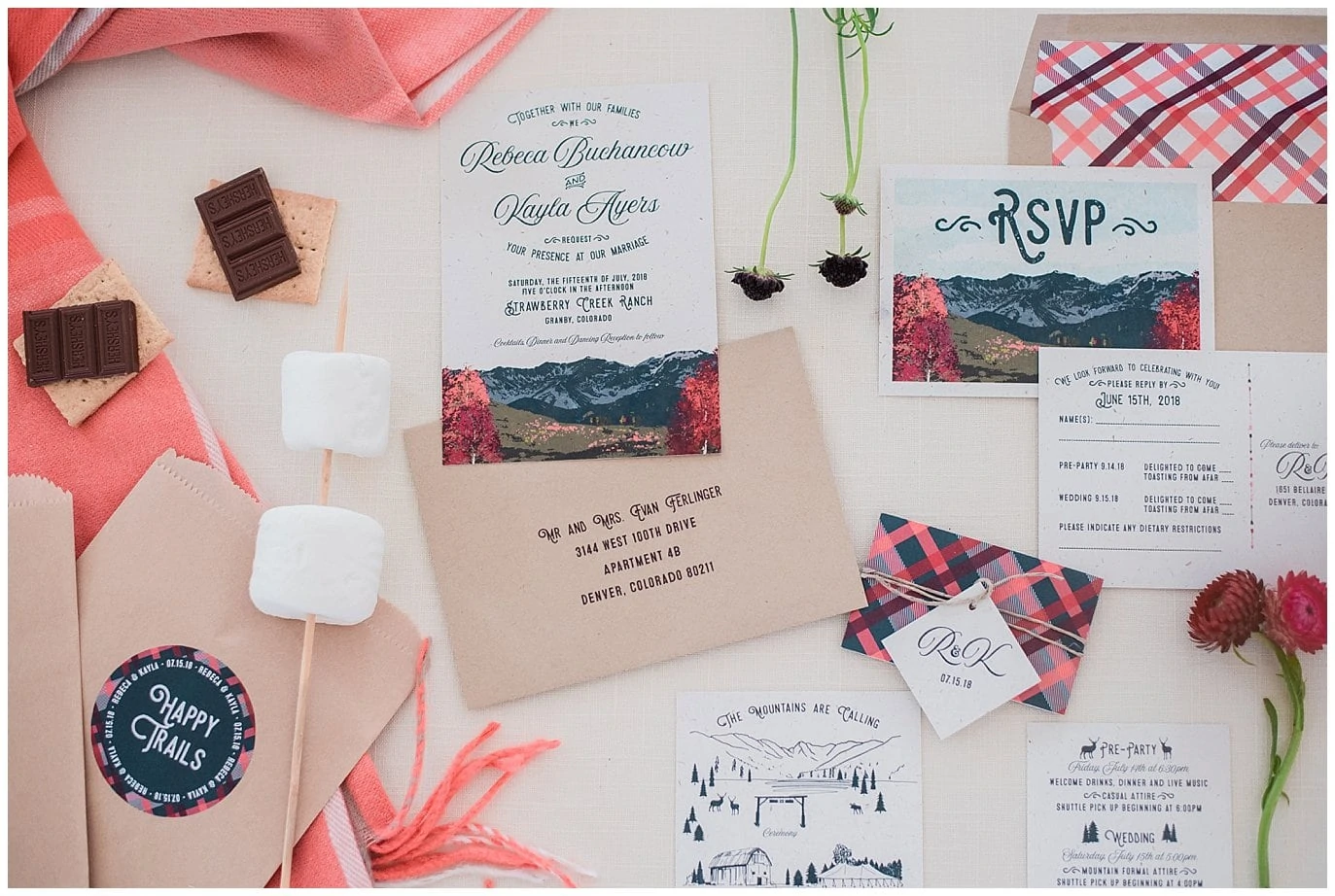Invitation suite for colorful Rocky Mountain wedding photo