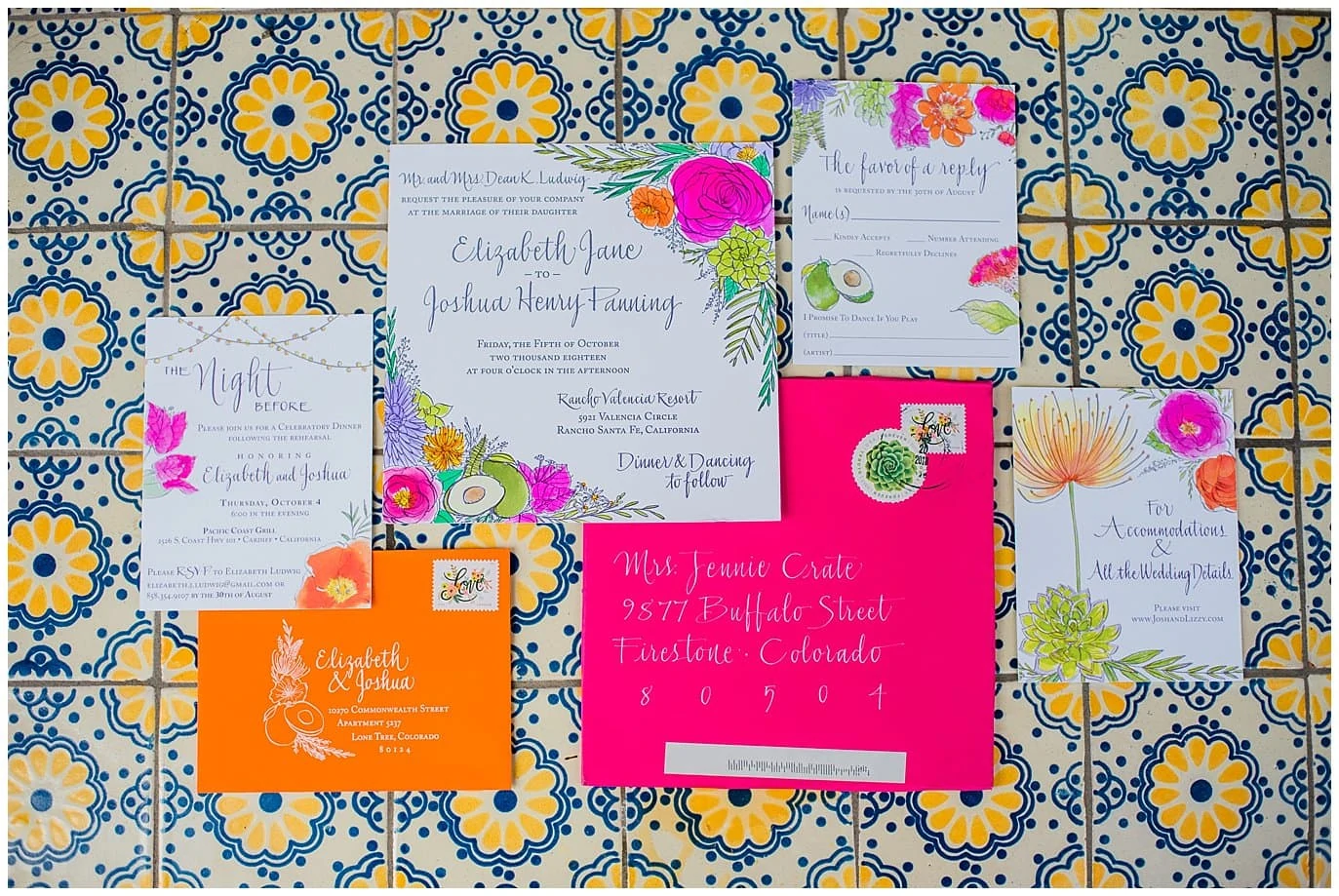 colorful mexican inspired wedding invitation suite photo
