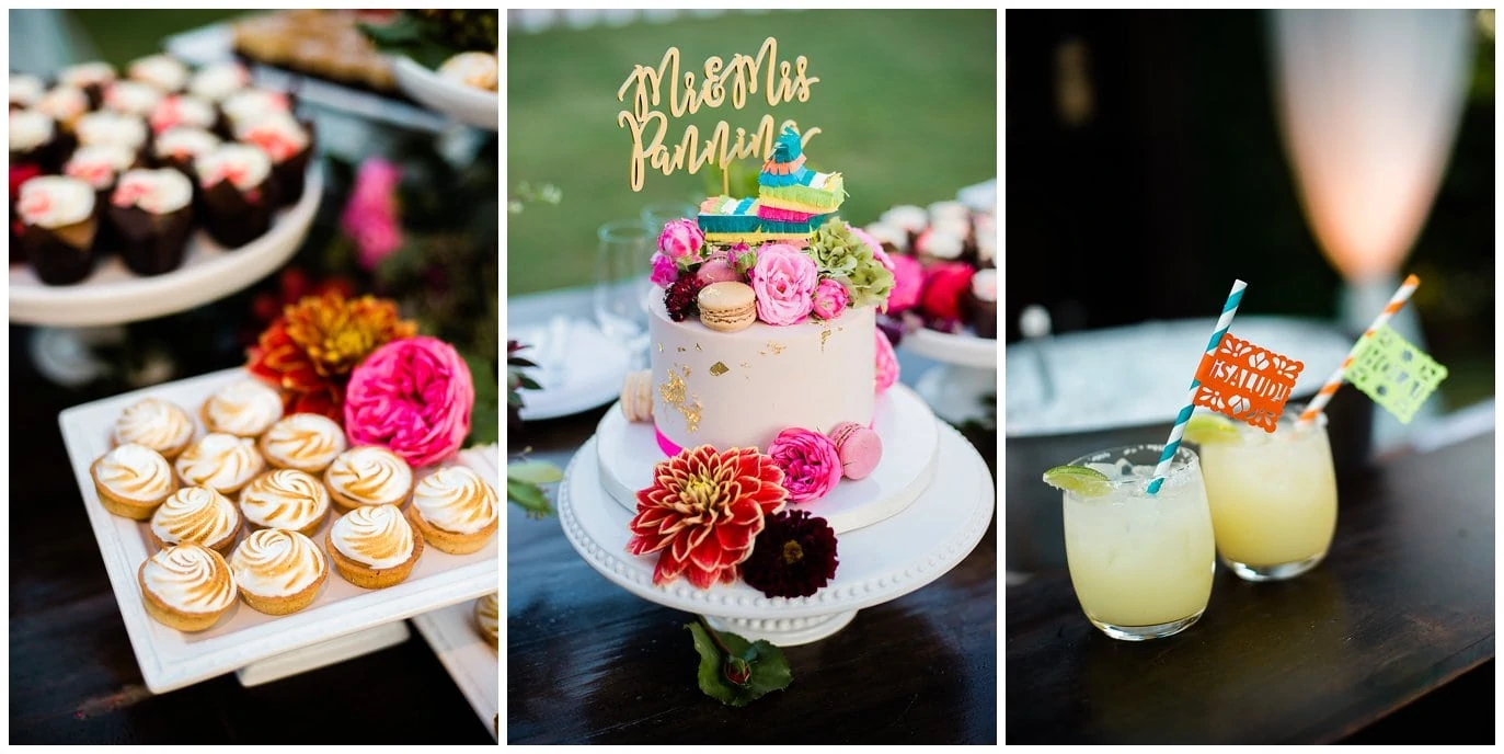 colorful wedding cake and margaritas photo