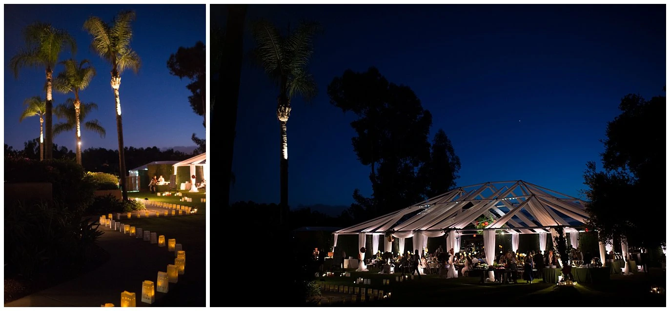 Rancho Valencia wedding reception tent with luminaries photo