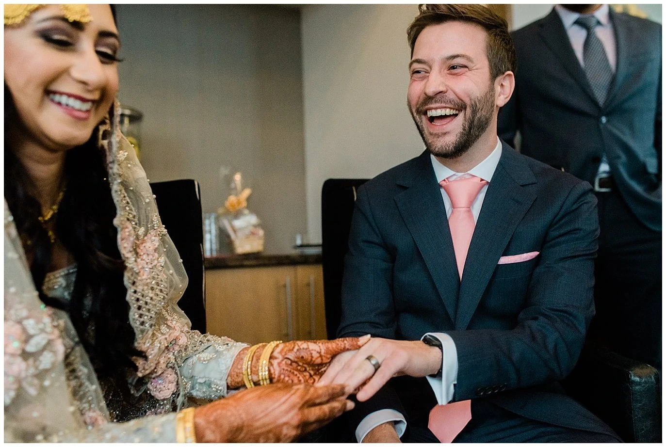 bride and groom exchange rings at Denver Nikah Ceremony Photo
