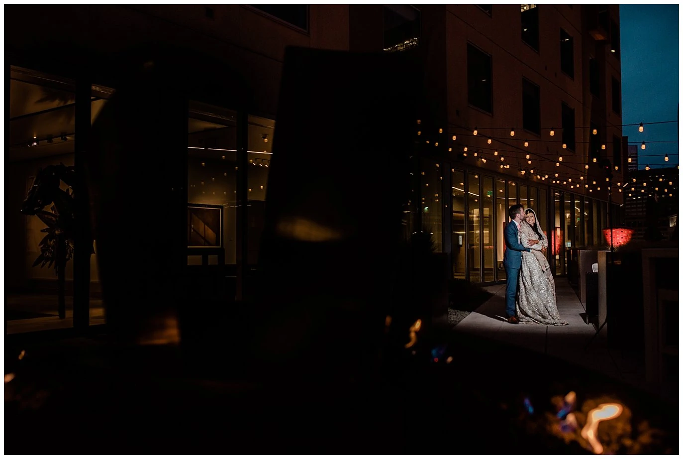 bride and groom at The Art Hotel in Denver wedding photo