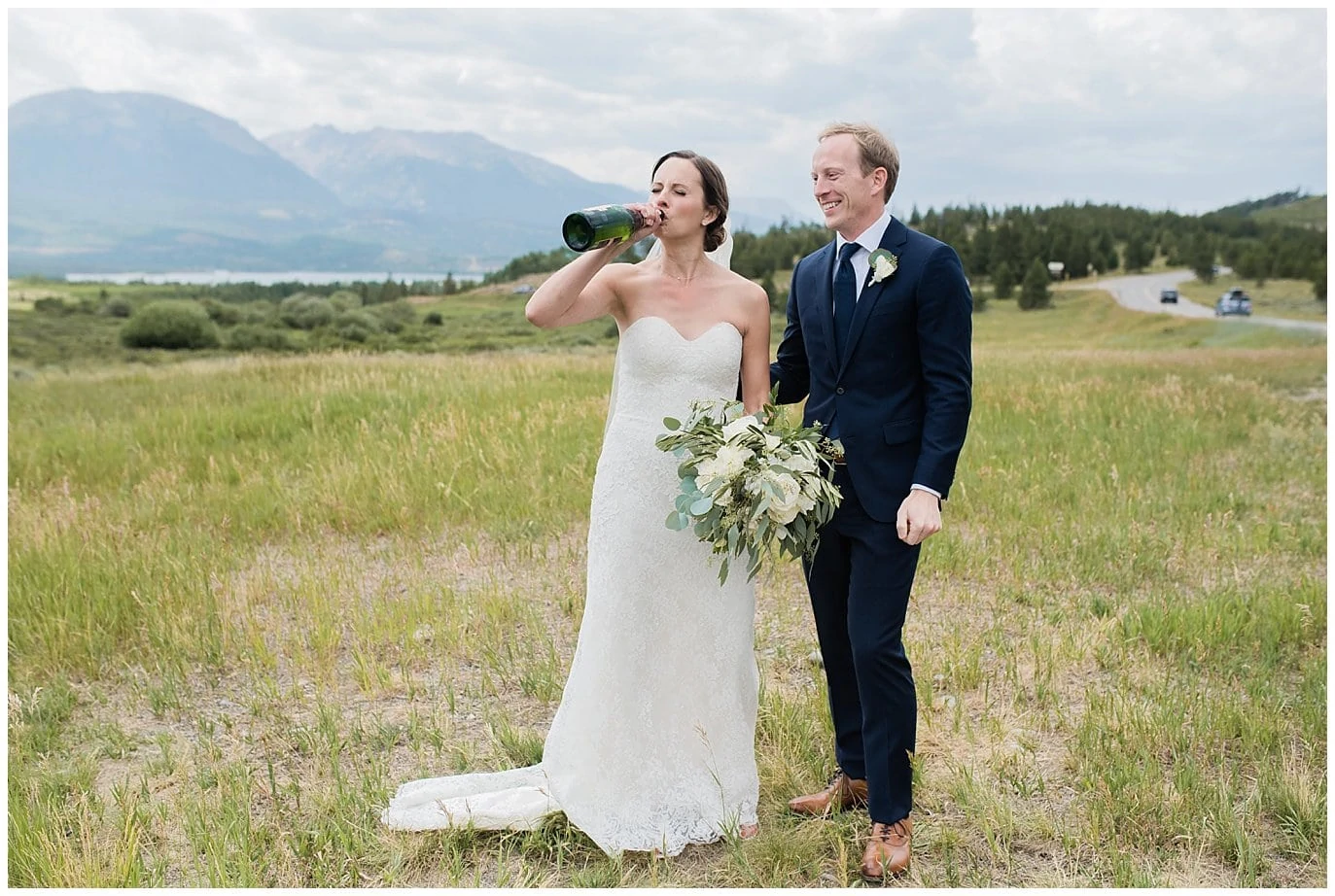 celebratory champagne before wedding ceremony at Arapahoe Basin Black Mountain Lodge Wedding by Dillon Wedding Photographer Jennie Crate