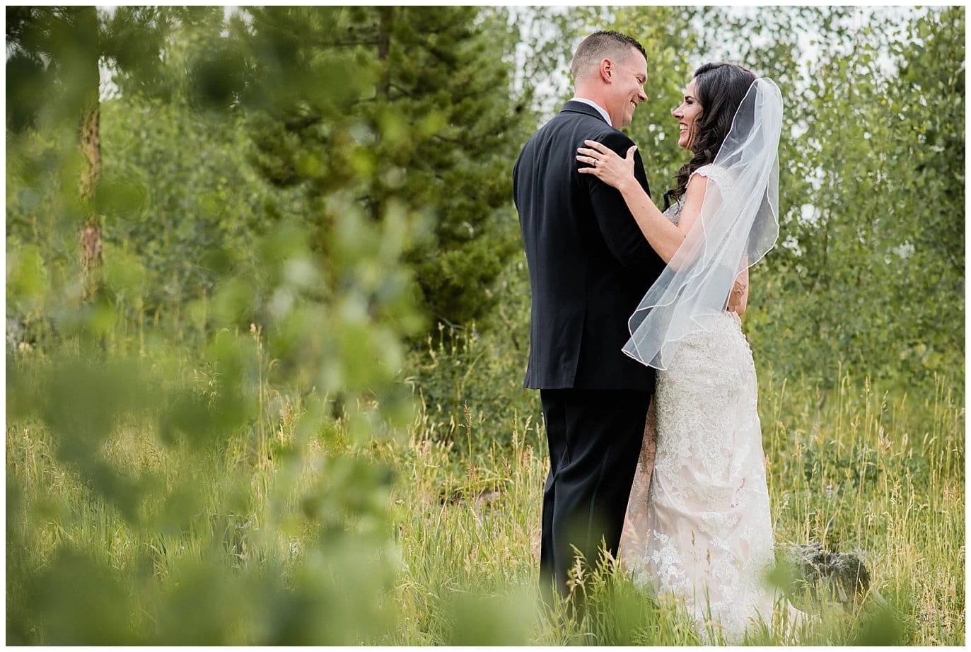 First Look at Devil's Thumb Ranch intimate wedding photo