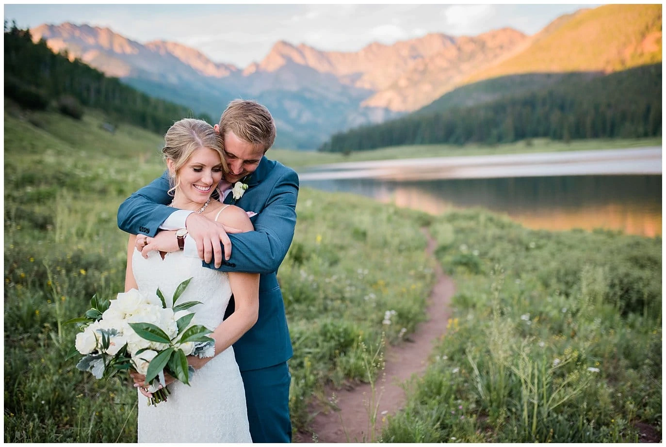 romantic sunset photos with alpenglow at Piney River Ranch Summer Wedding by Piney River Ranch wedding photographer Jennie Crate photographer