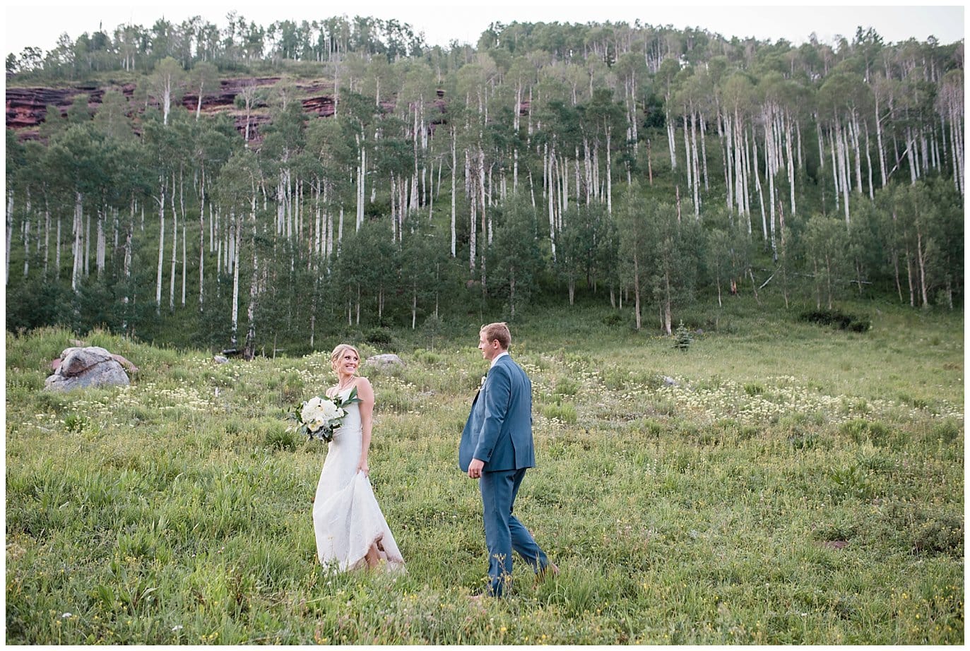 sunset photos in the aspens at Piney River Ranch Summer Wedding by Piney River Ranch wedding photographer Jennie Crate photographer