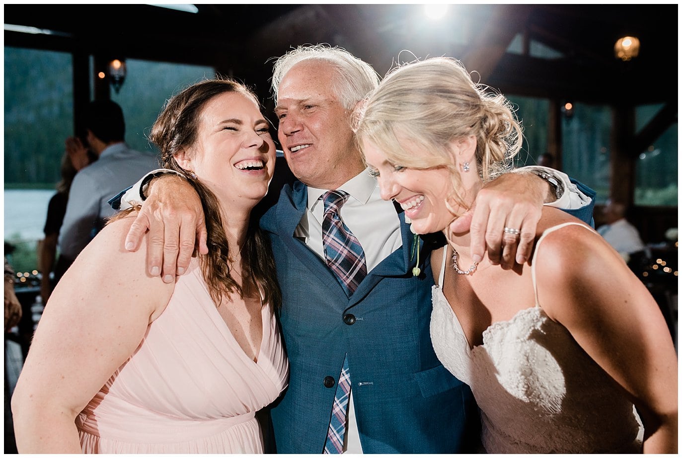 bride, father, and sister at Piney River Ranch Summer Wedding by Vail wedding photographer Jennie Crate photographer