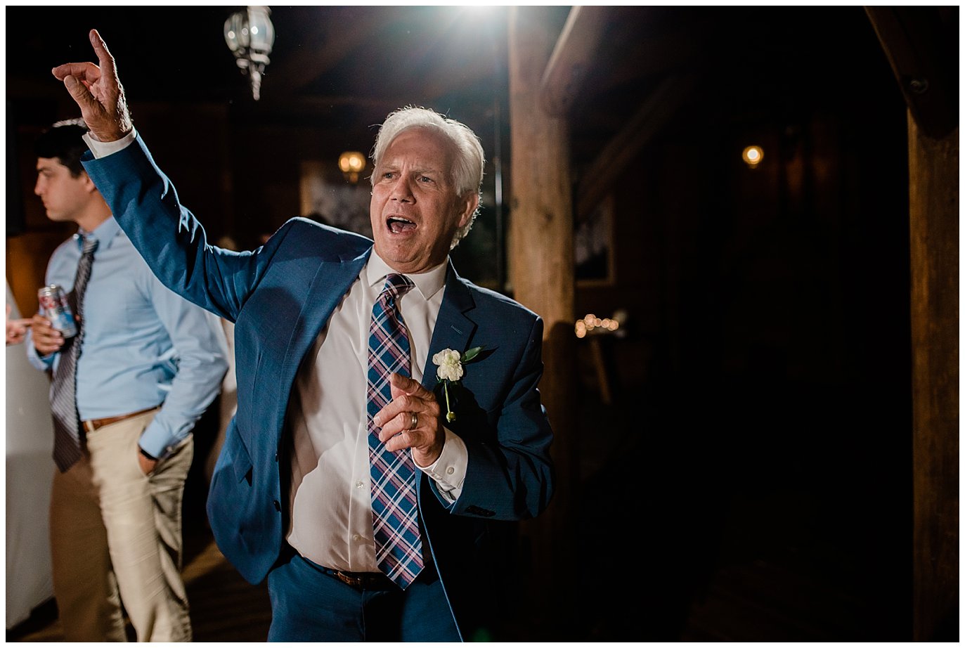 father of bride dancing at at Piney River Ranch Summer Wedding by Beaver Creek wedding photographer Jennie Crate photographer