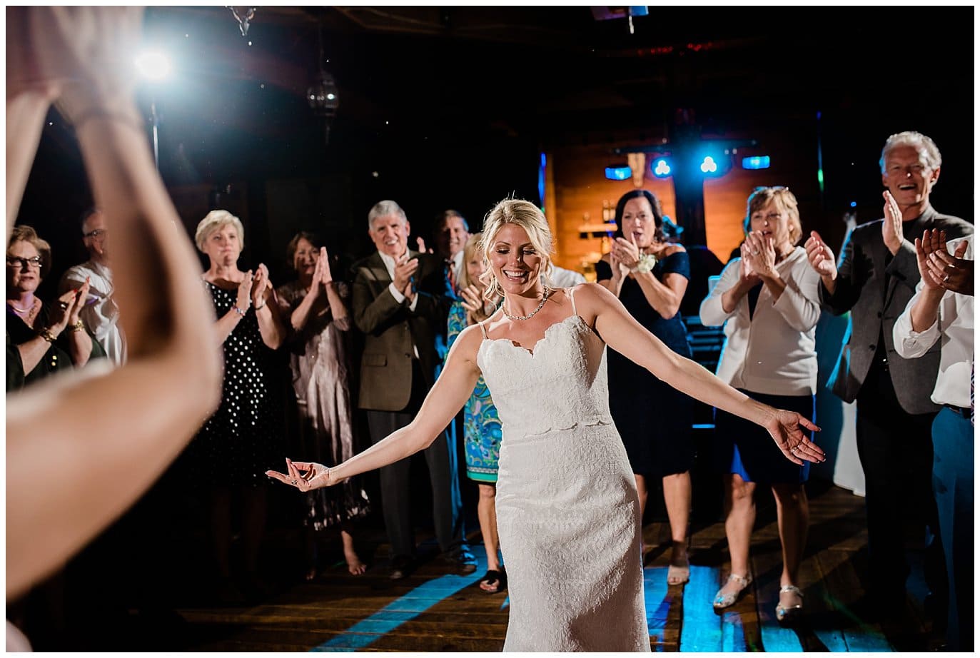 bride dancing at at Piney River Ranch Summer Wedding by Beaver Creek wedding photographer Jennie Crate photographer