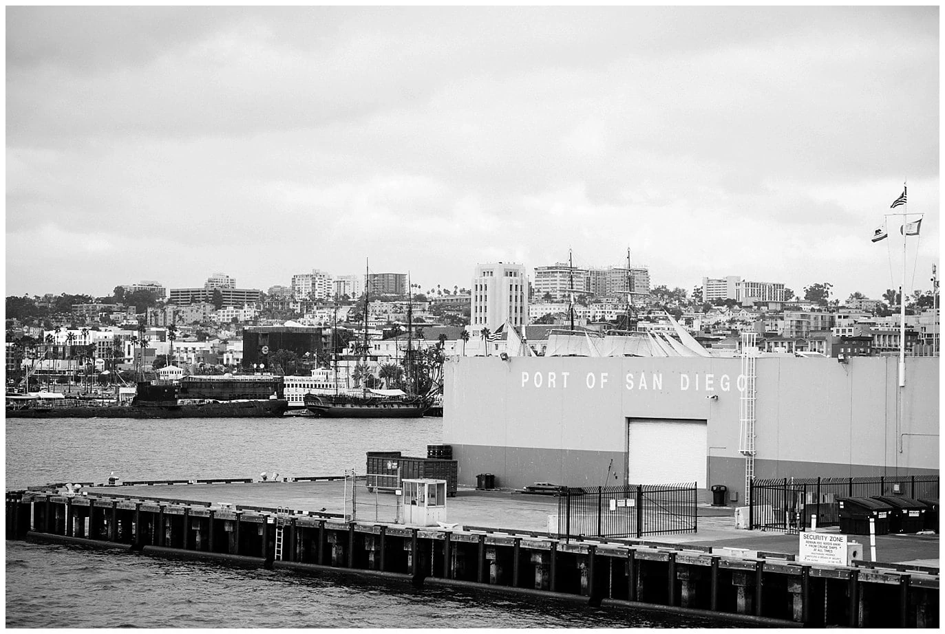 port of san diego black and white photo