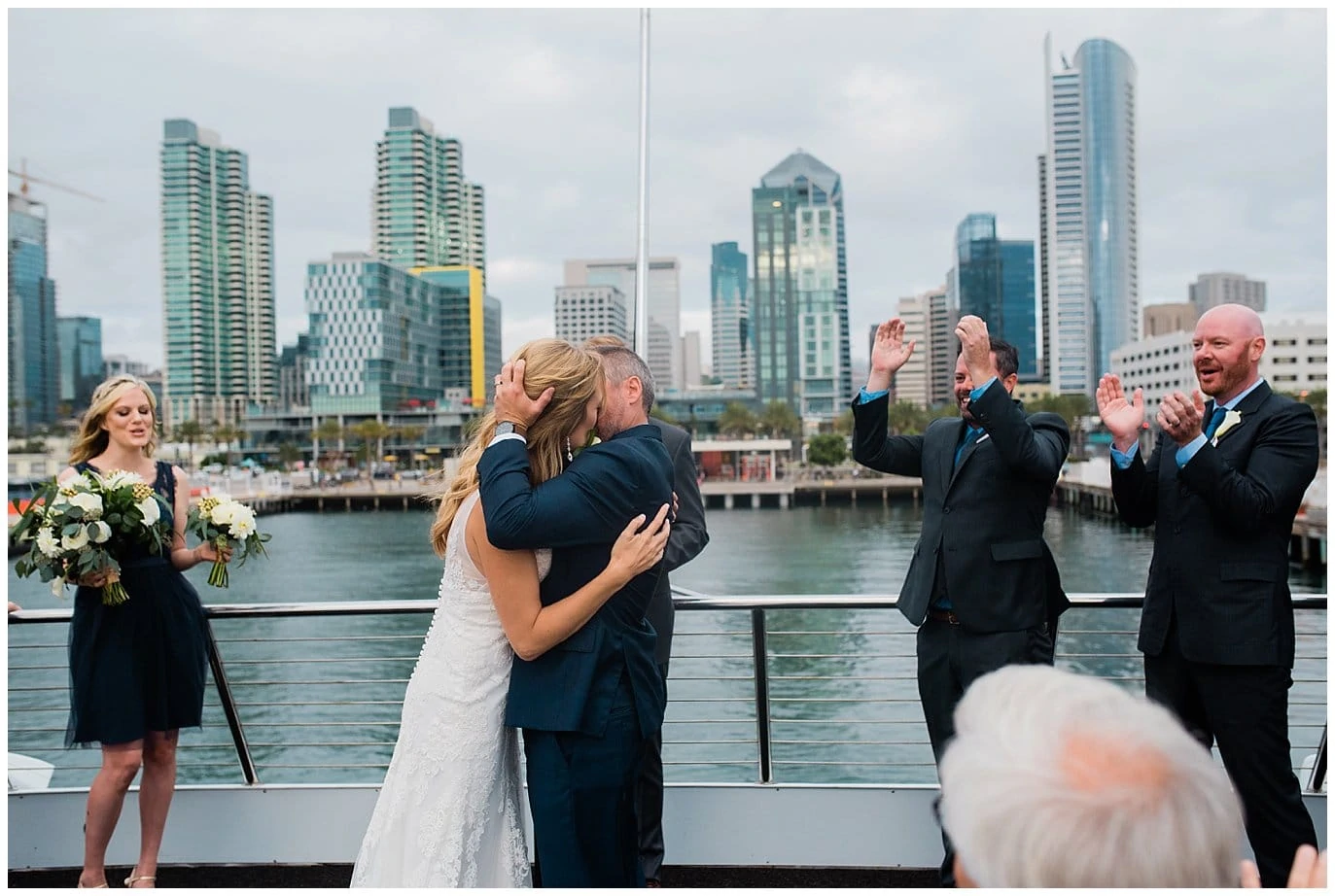 first kiss at san diego yacht wedding photo