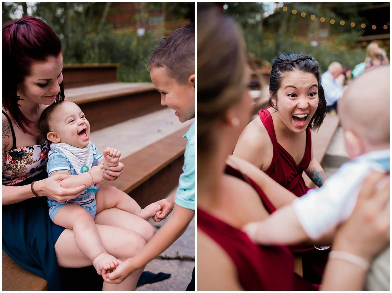 Babies laughing on dance floor at estes park wedding photo