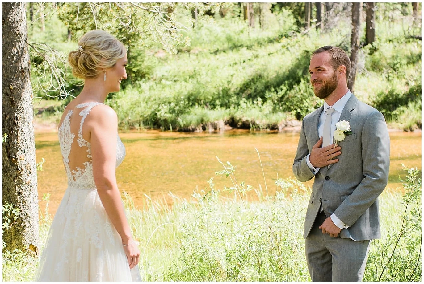 groom emotional at Elegant Piney River Ranch wedding by Piney River Ranch wedding photographer Jennie Crate, Photographer