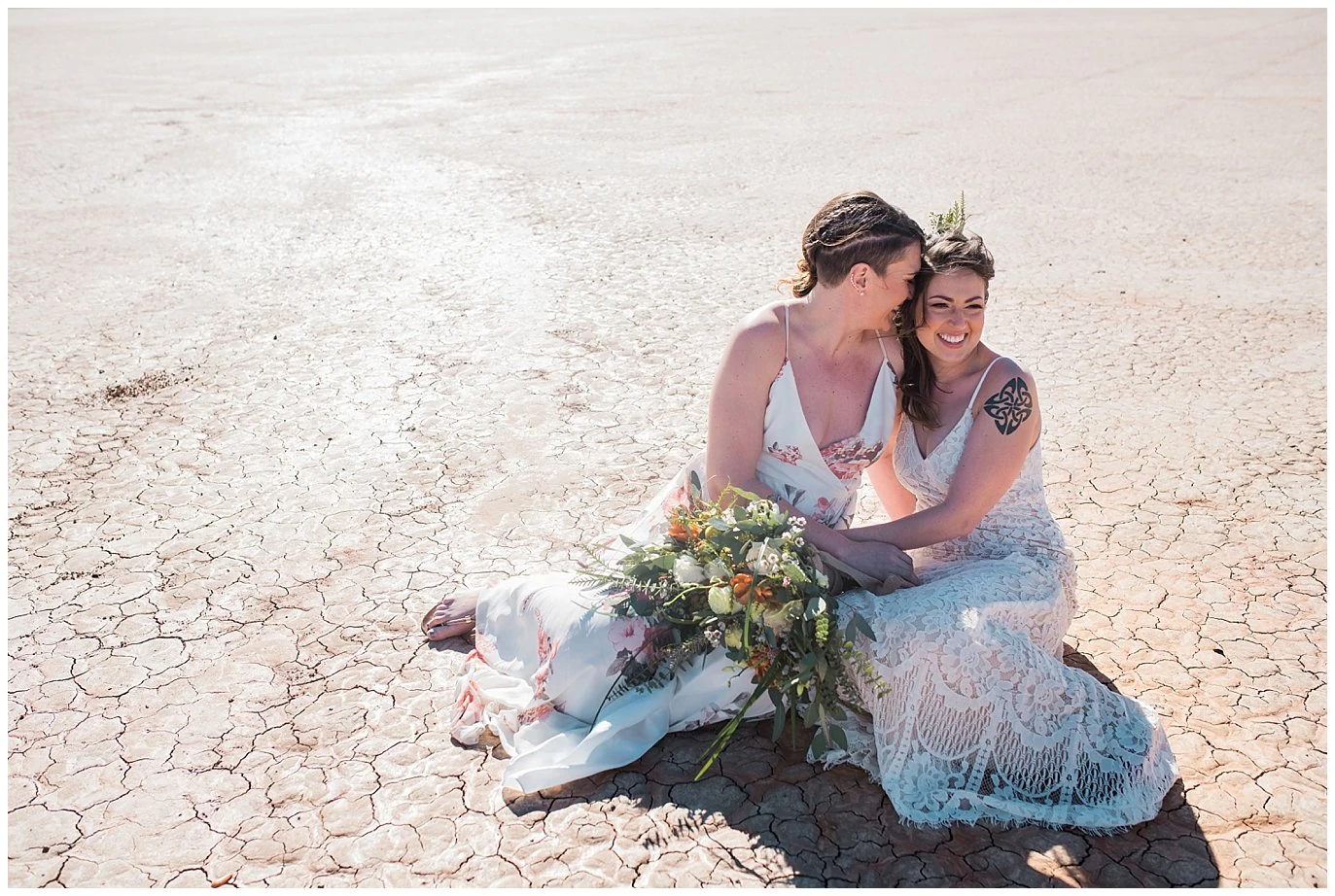 same-sex dry lake bed elopement photo