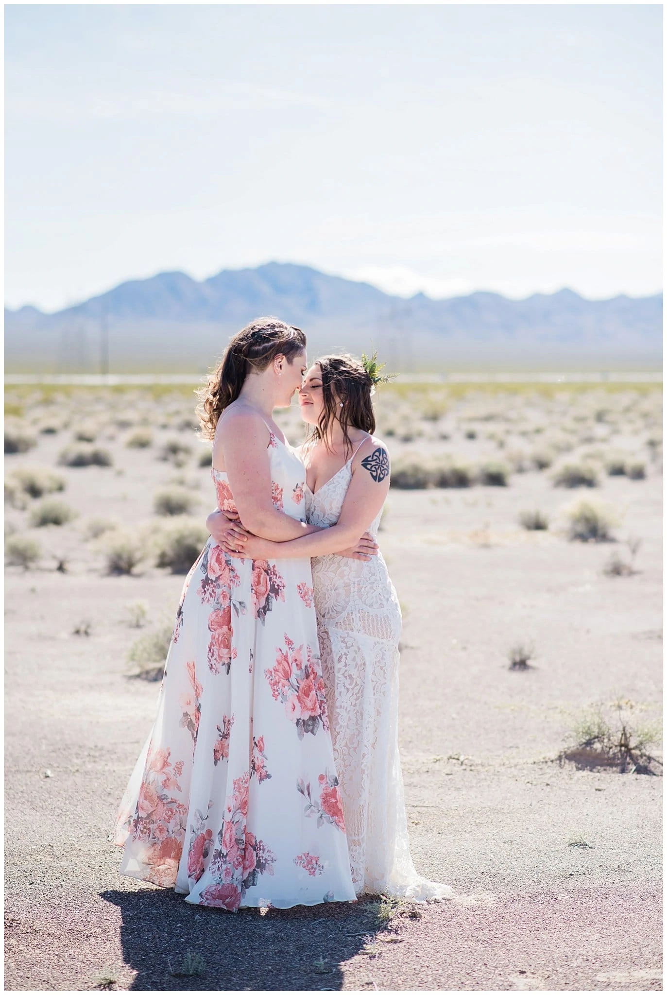 two brides Nevada Dry Lake Bed photo