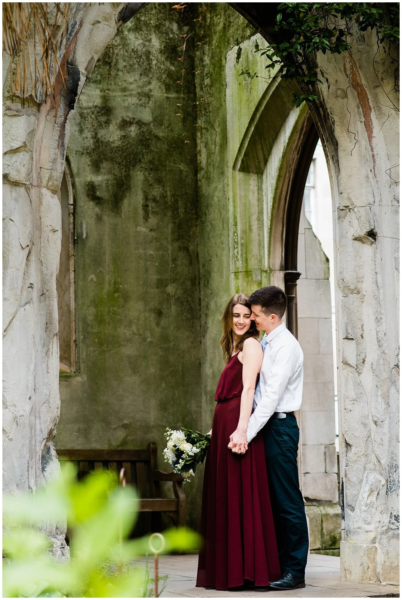 intimate London church engagement photo