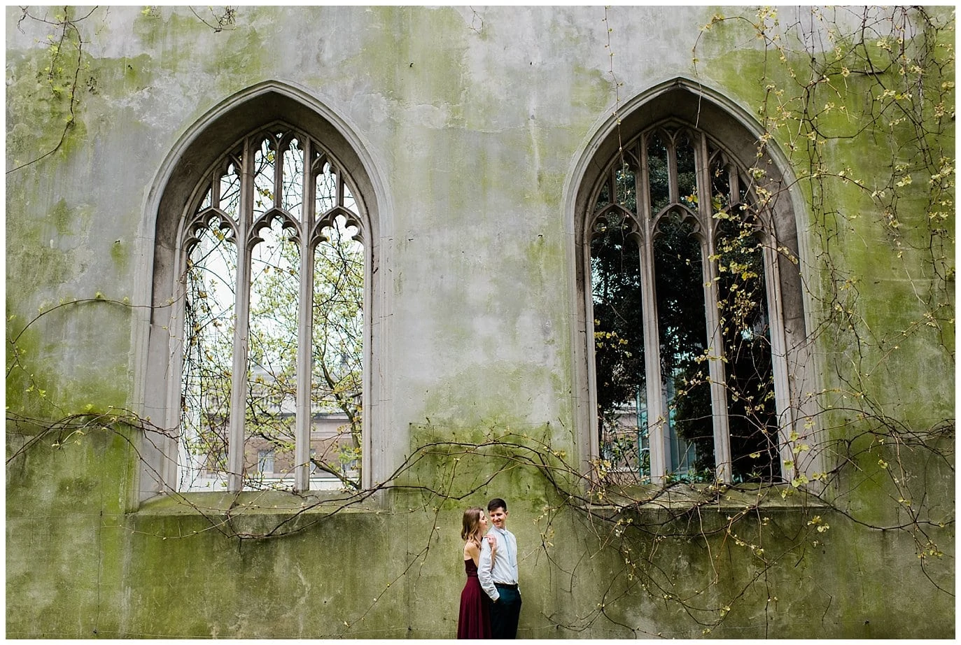 St. Dunstan in the East Engagement Photo by destination wedding photographer Jennie Crate