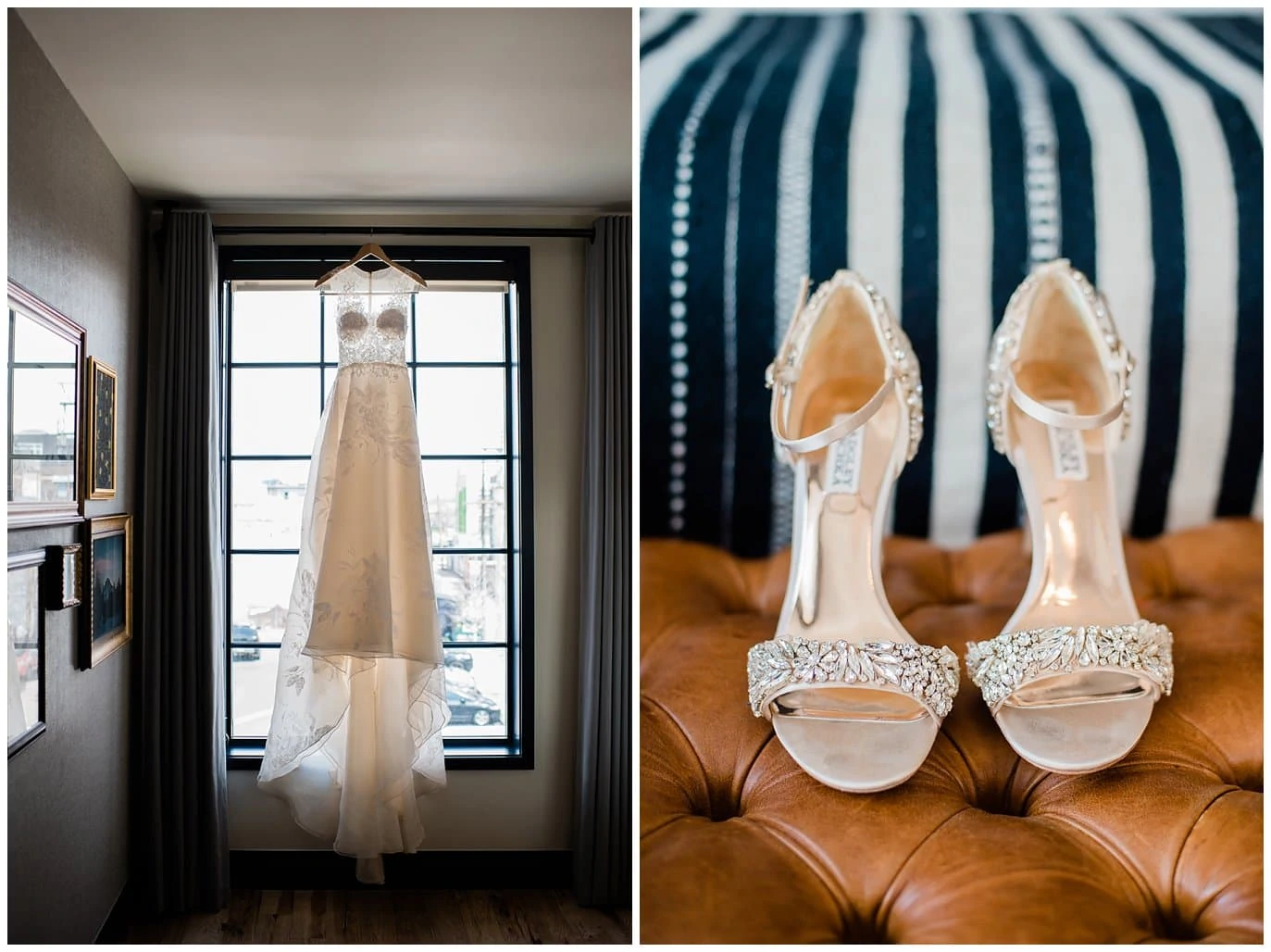 bride dress and shoes Ramble Hotel Denver photo by Blanc Wedding Photographer, Jennie Crate