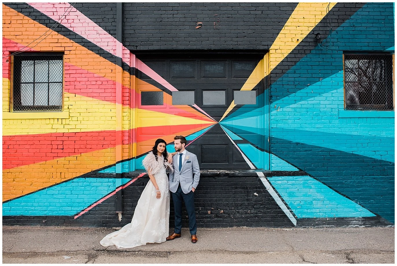 couple in front of graffiti for blanc Denver wedding by denver wedding photographer Jennie Crate