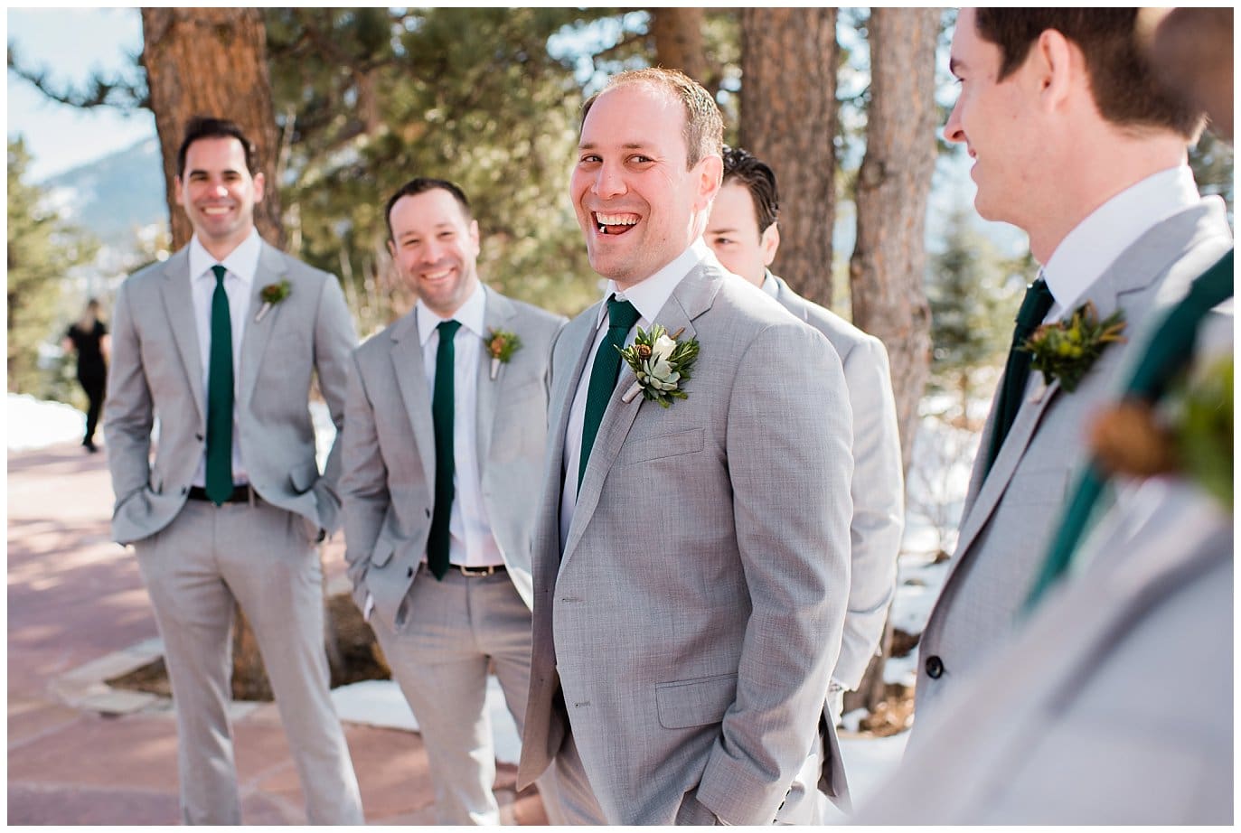 grooms hanging out before colorado wedding photo