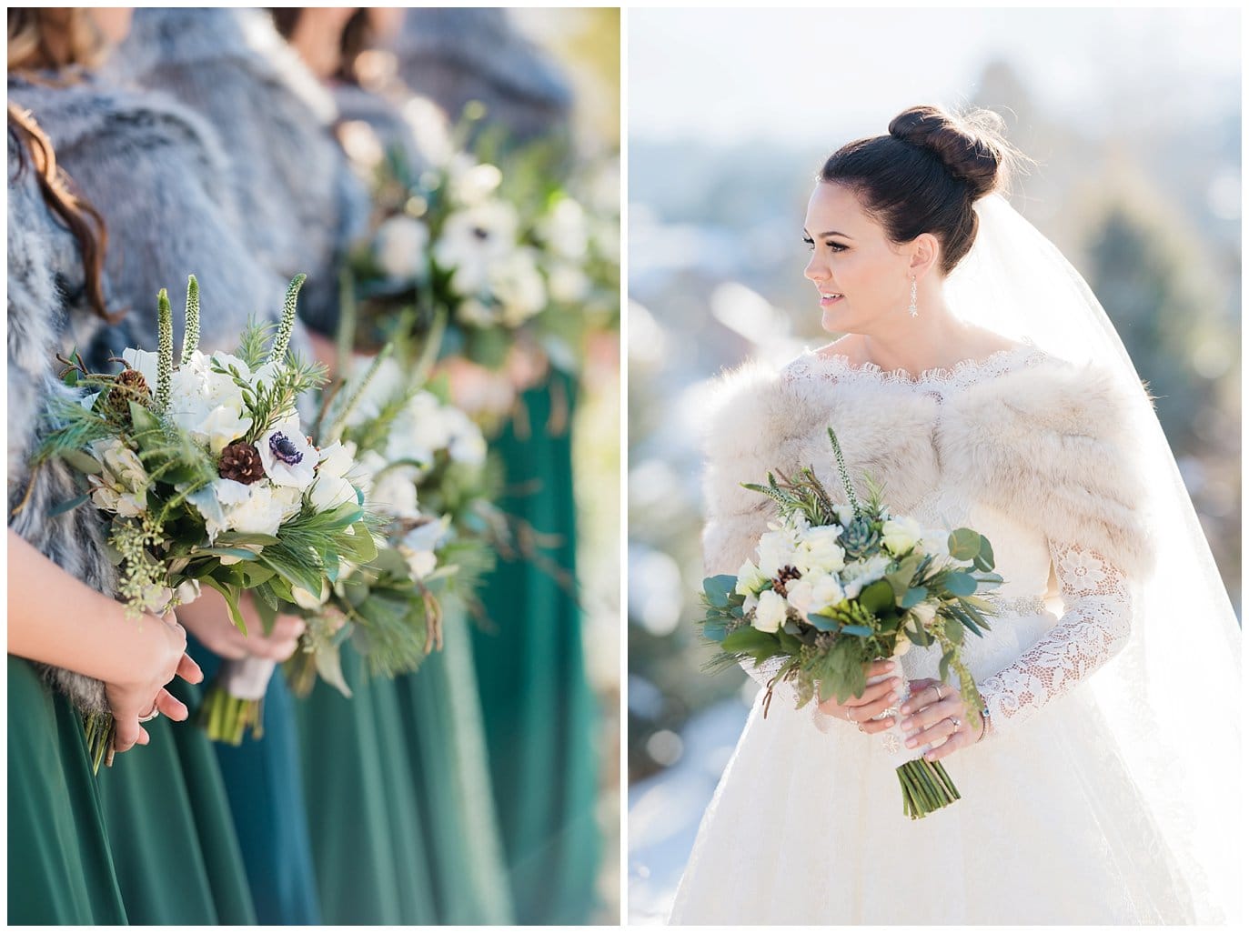 green and white color scheme for winter wedding photo