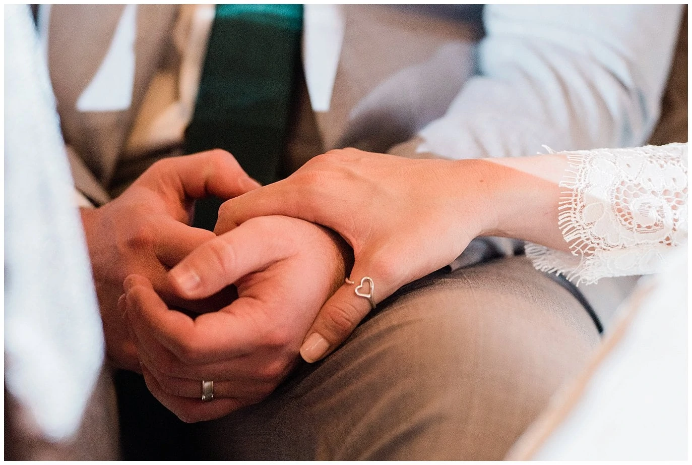 heart shaped ring on bride's thumb photo