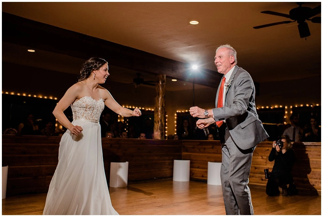 father daughter fast dance at mountain wedding reception photo