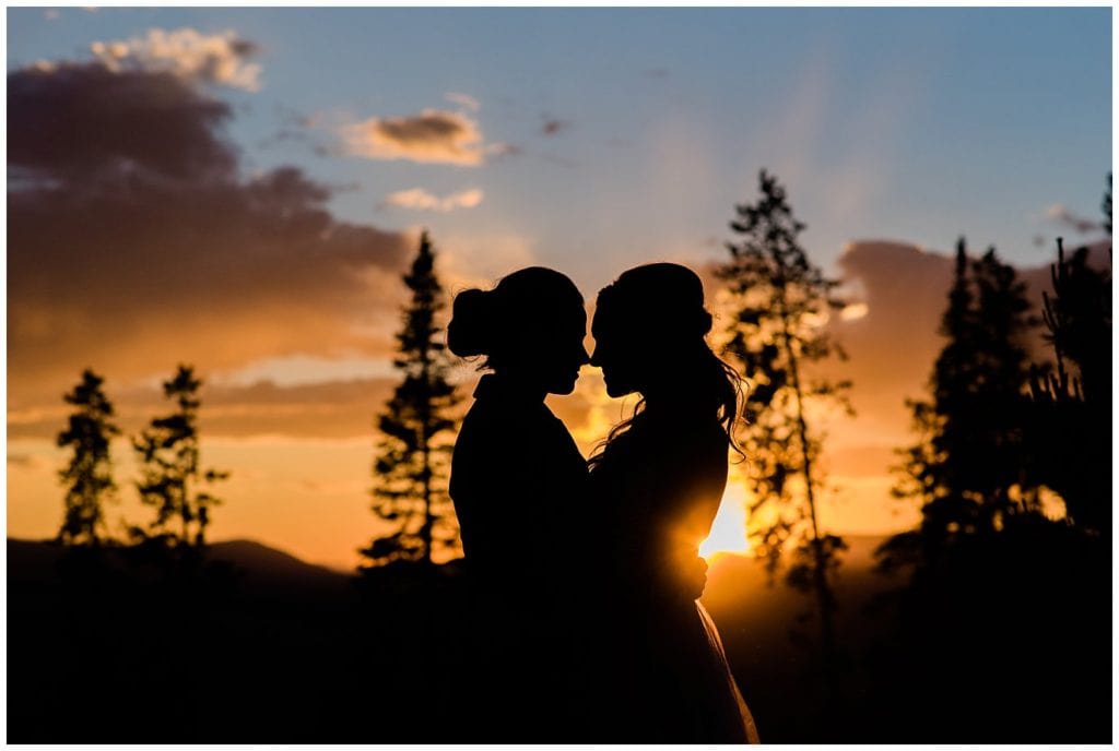 Two brides Sunset VRBO Winter Park Wedding by Denver Wedding Photographer, Jennie Crate, Photographer