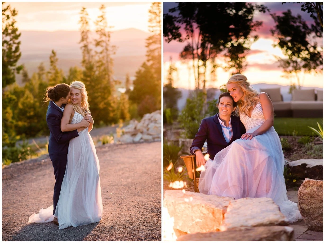sunset by the firepit at intimate Winter Park Colorado wedding photo