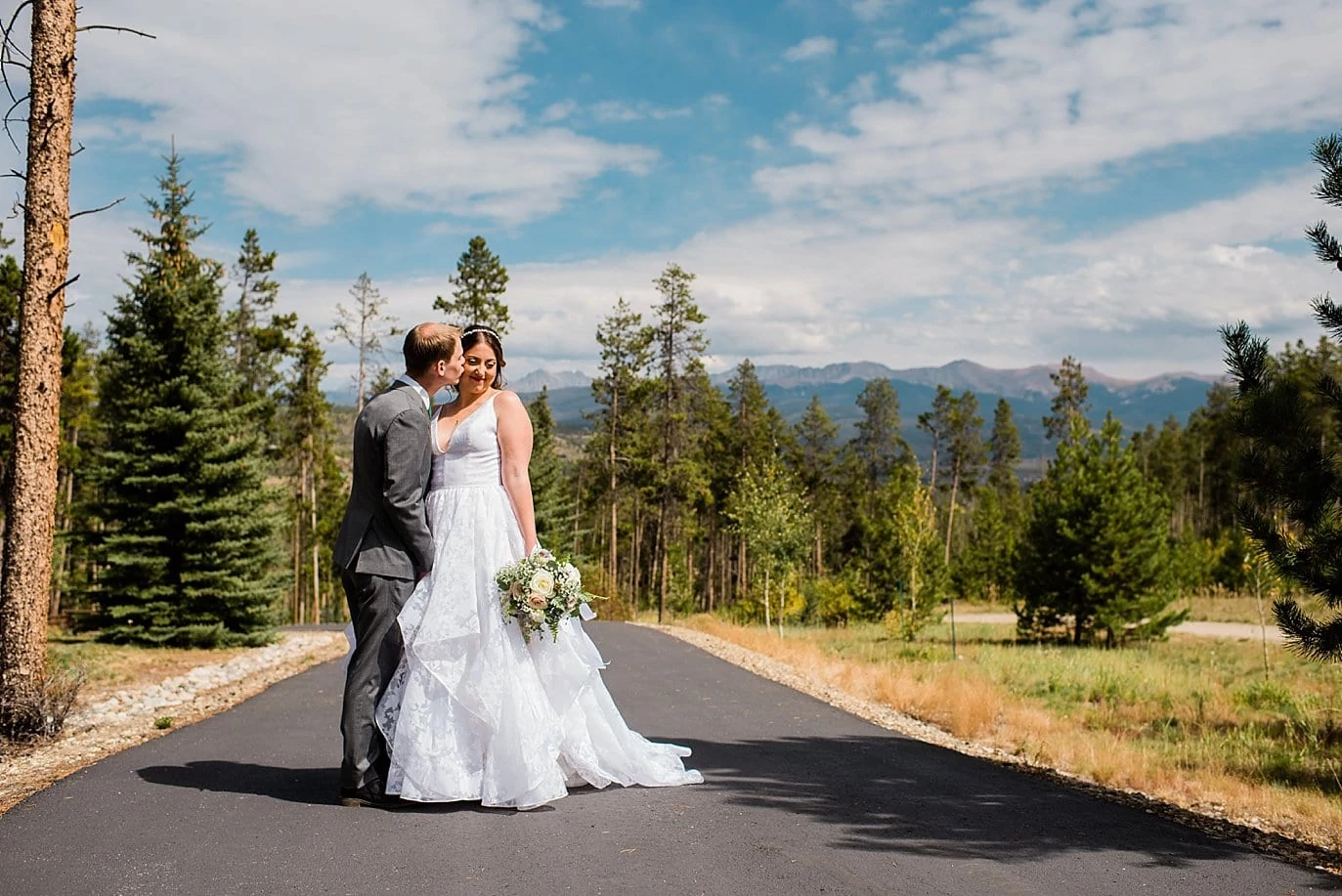 bride and groom in sweeping winter park views at B Lazy 2 Ranch wedding by Denver Wedding Photographer Jennie Crate
