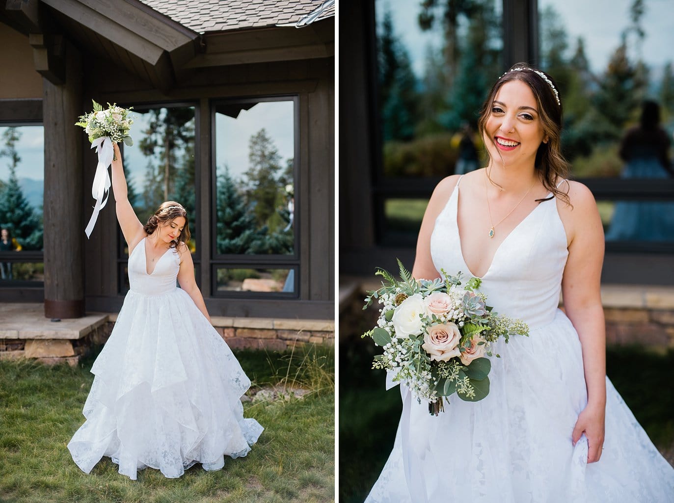 bride in layered ball gown wedding dress at B Lazy 2 Ranch wedding by Fraser wedding photographer Jennie Crate