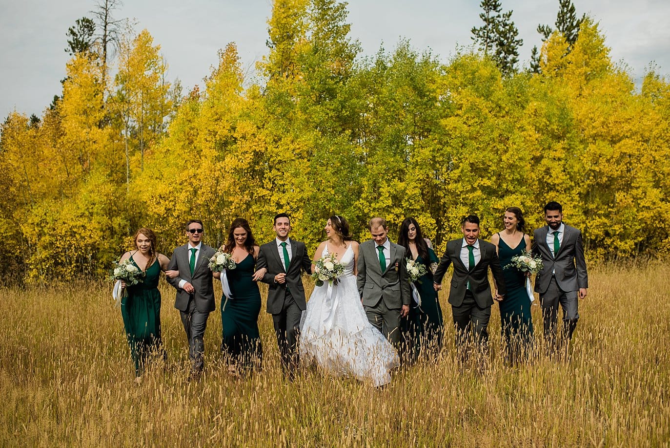 wedding party in fall aspens at B Lazy 2 Ranch wedding by Winter Park wedding photographer Jennie Crate
