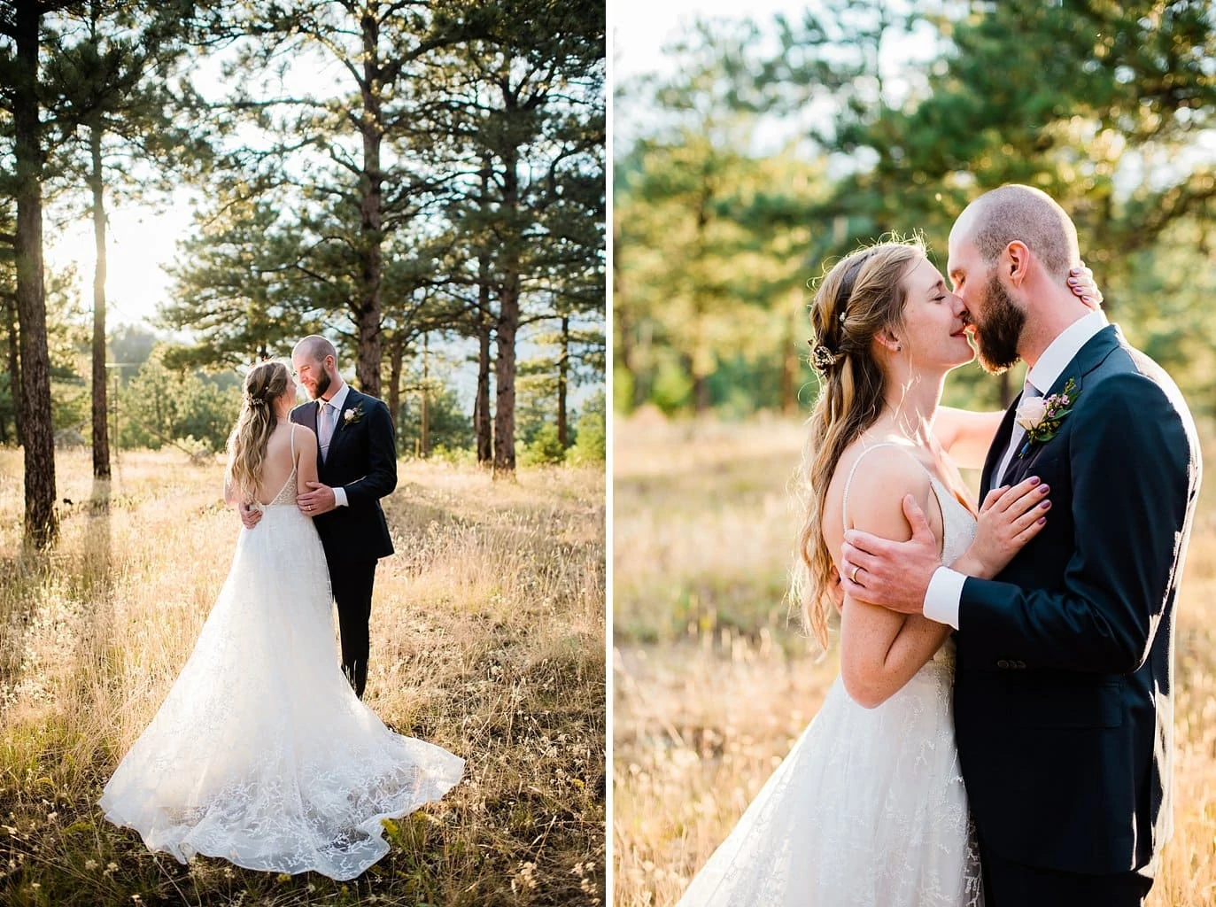 bride and groom romantic portraits at sunset Denver colorado wedding
