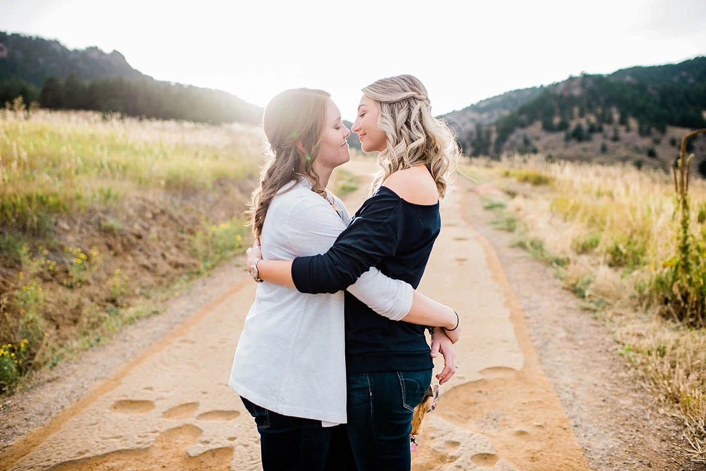 queer couple romantic sunset at Chautaqua Park engagement by Boulder engagement photographer Jennie Crate