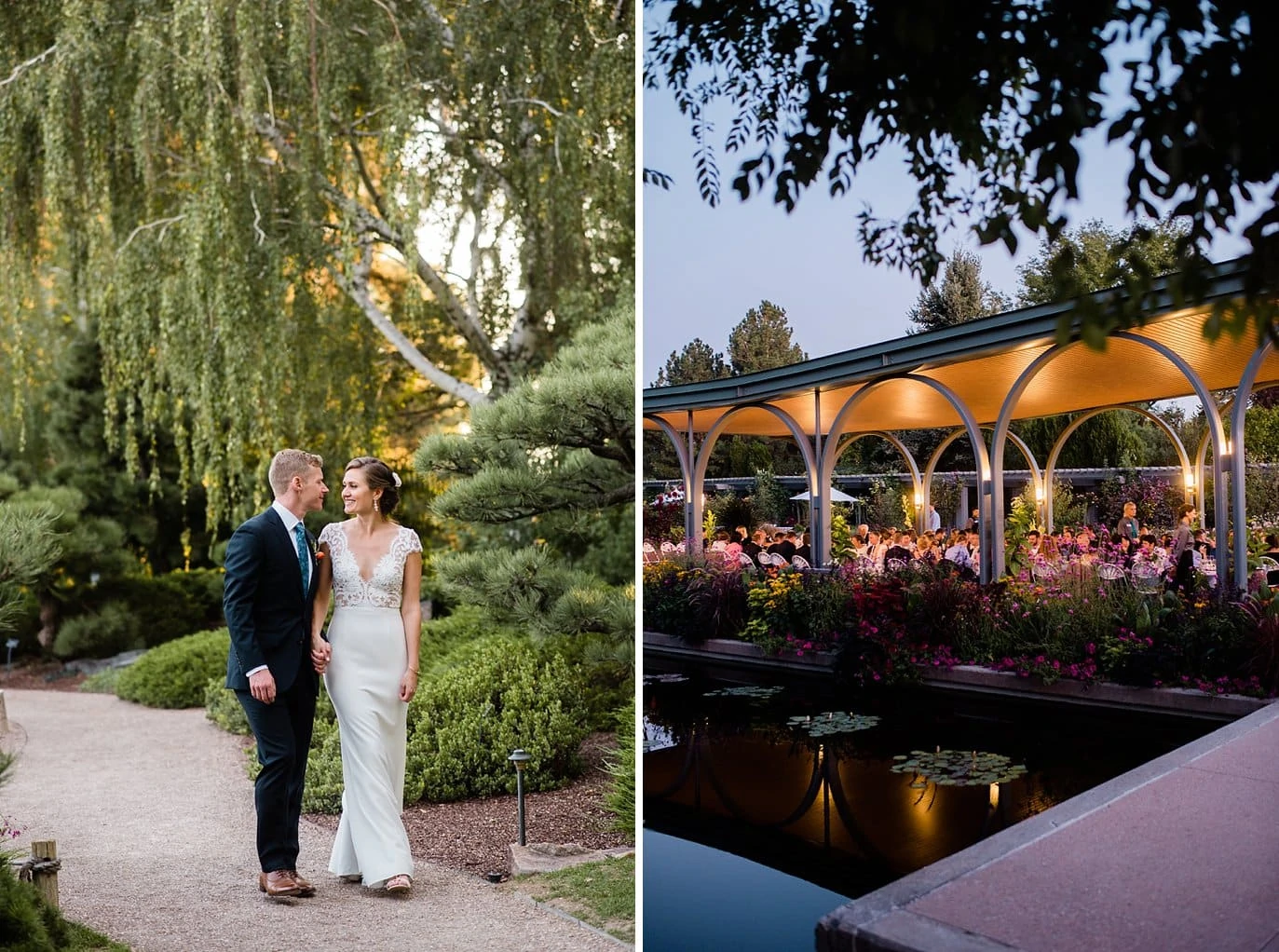 the Annuals Pavilion twilight al fresco dinner at Denver Botanic Gardens wedding by Denver Wedding Photographer Jennie Crate