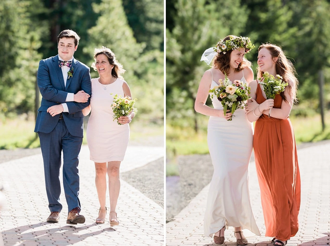 bride and groom walk down aisle at Evergreen outdoor wedding photo