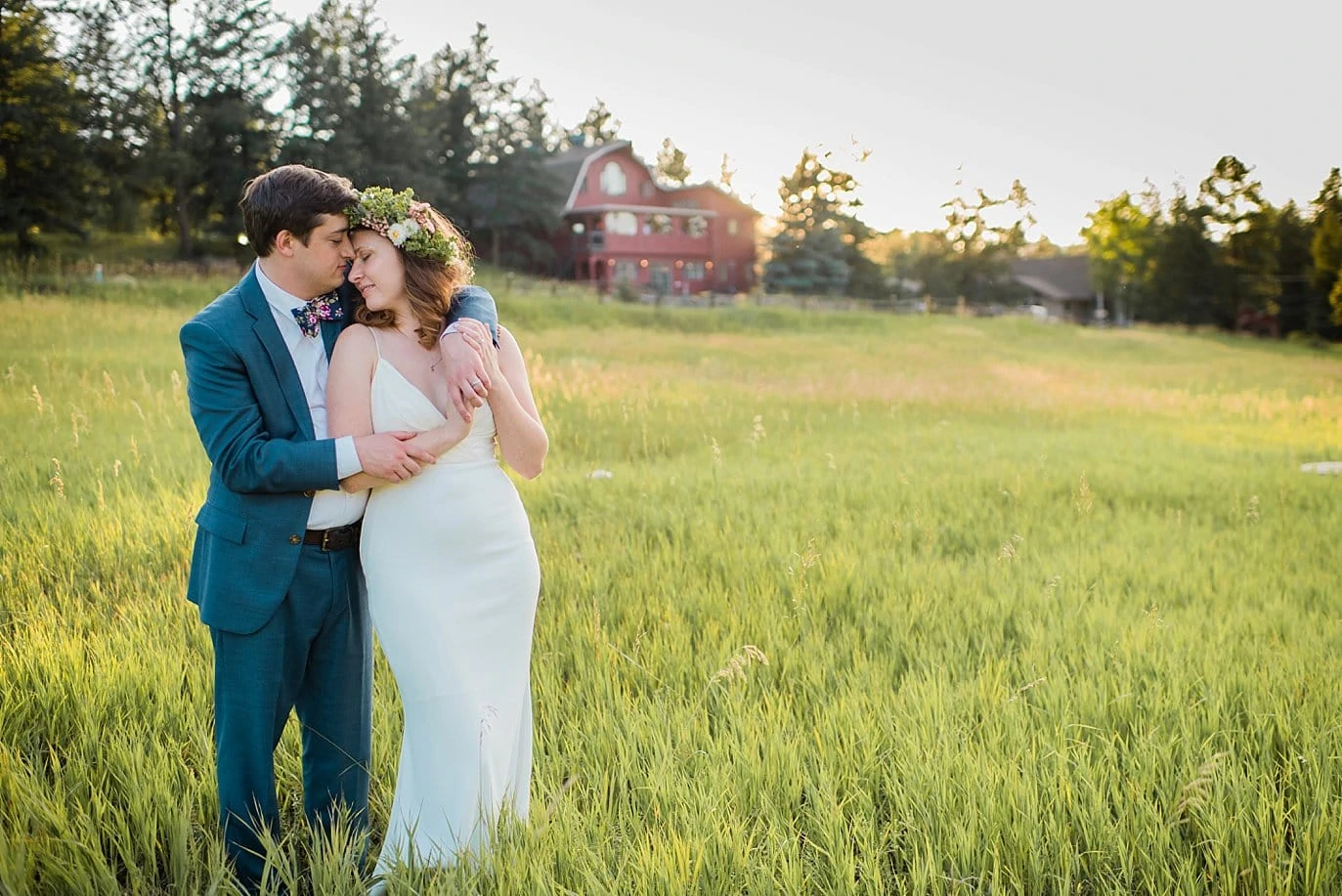 romantic Evergreen Red Barn wedding photo