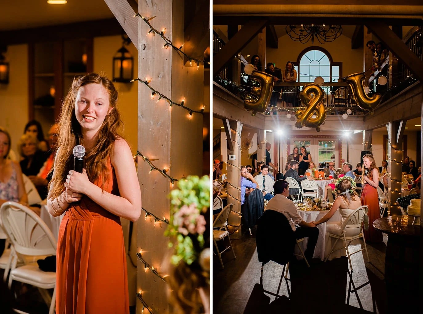 toasts inside at Evergreen Red Barn wedding photo
