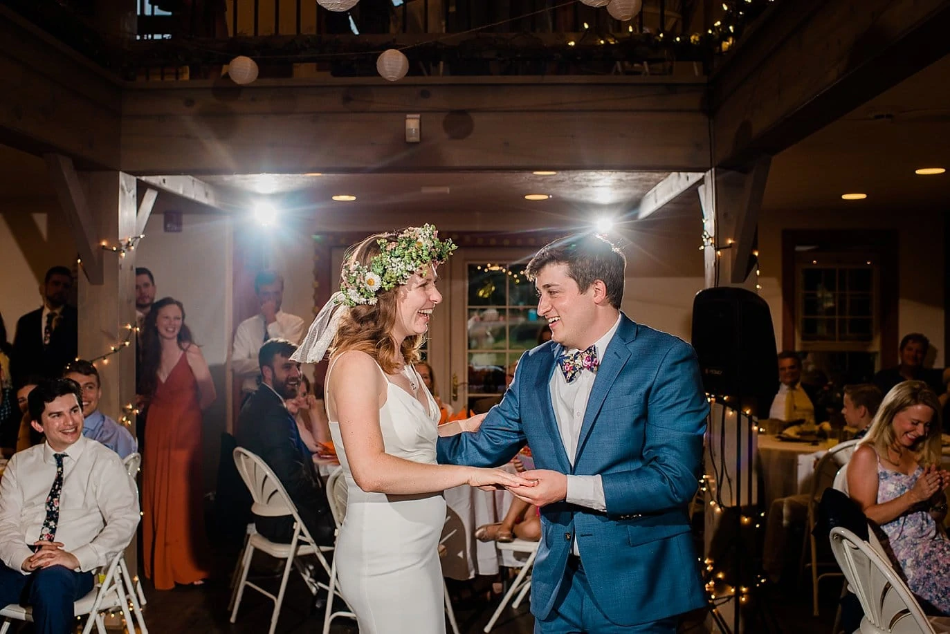 first dance in Evergreen Red Barn wedding photo