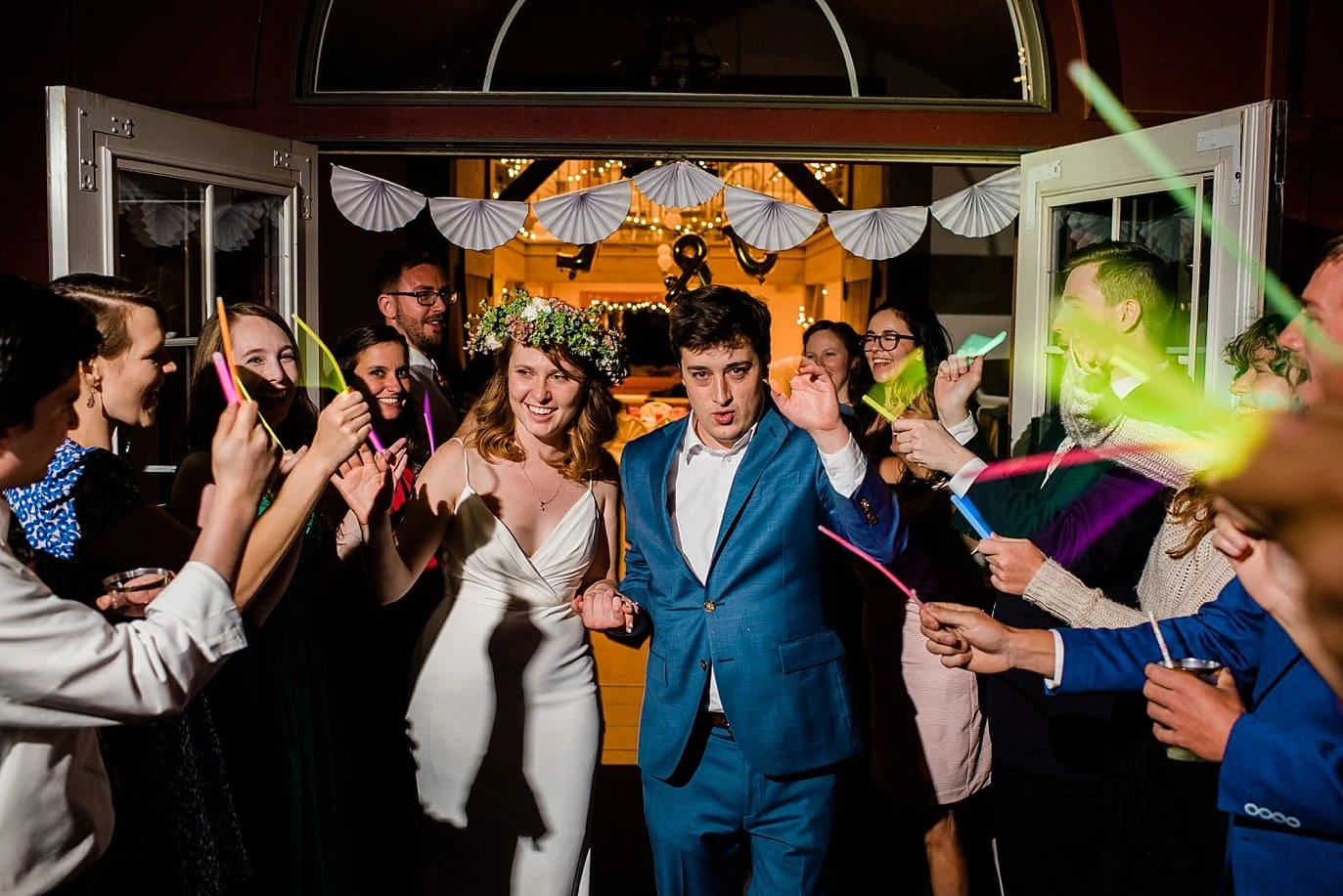 glow stick exit at wedding photo