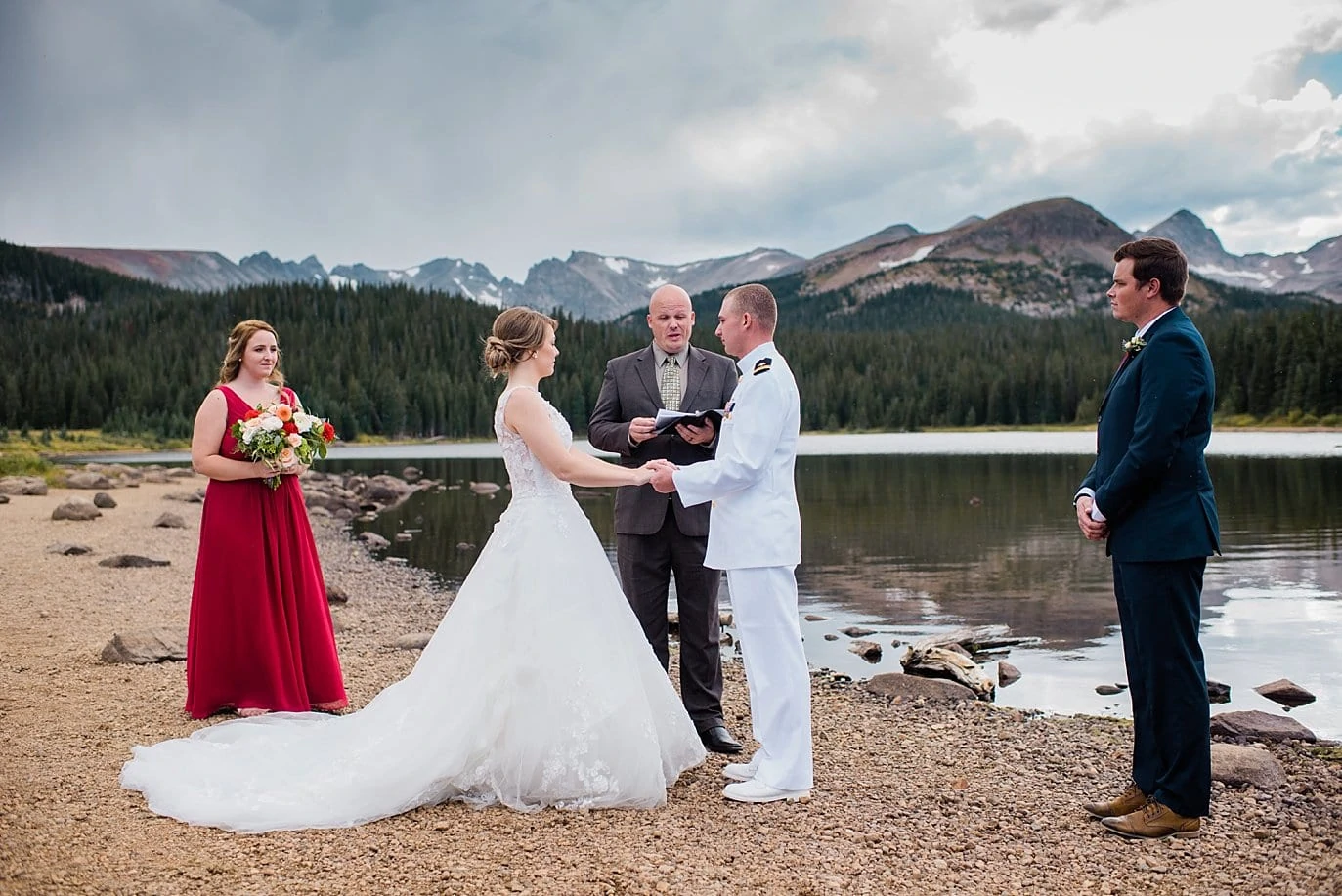 bride and groom elope outdoors in Colorado mountains by Colorado Wedding photographer, Jennie Crate